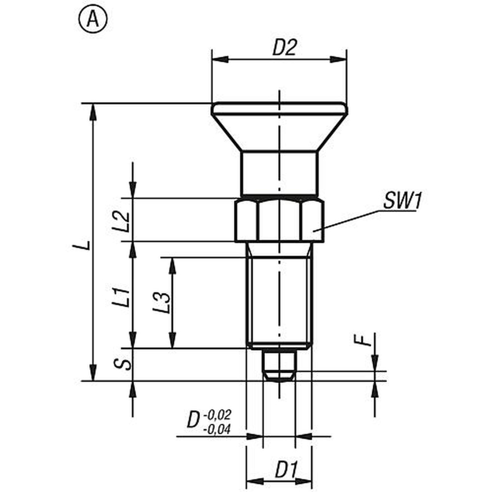 KIPP ARRETIERBOLZEN GR.2 D1=M12X1,5, D=6, FORM:A O.RASTNUT, O.KONTERMUTTER, EDELSTAHL 1.4034 GEHÄRTET, (K0338.01206) Produktbild img2 L