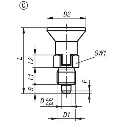 Produktbild von KIPP - ARRETIERBOLZEN, KURZE AUSFÜHRUNG GR.1 D1=M10X1, D=5, FORM:C M.RASTNUT, O
