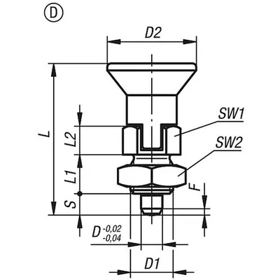 Produktbild von KIPP - ARRETIERBOLZEN GR.2 D1=M12X1,5, D=6, FORM:D MIT RASTNUT MIT KONTERMUTTER