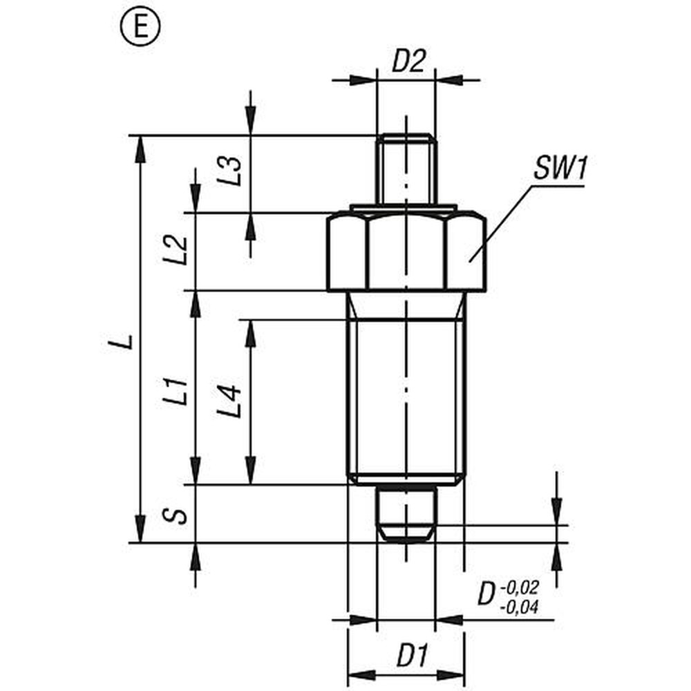 KIPP ARRETIERBOLZEN OHNE RASTNUT GR.1 D1=M10X1, FORM:E, STAHL GEHÄRTET Produktbild img2 L