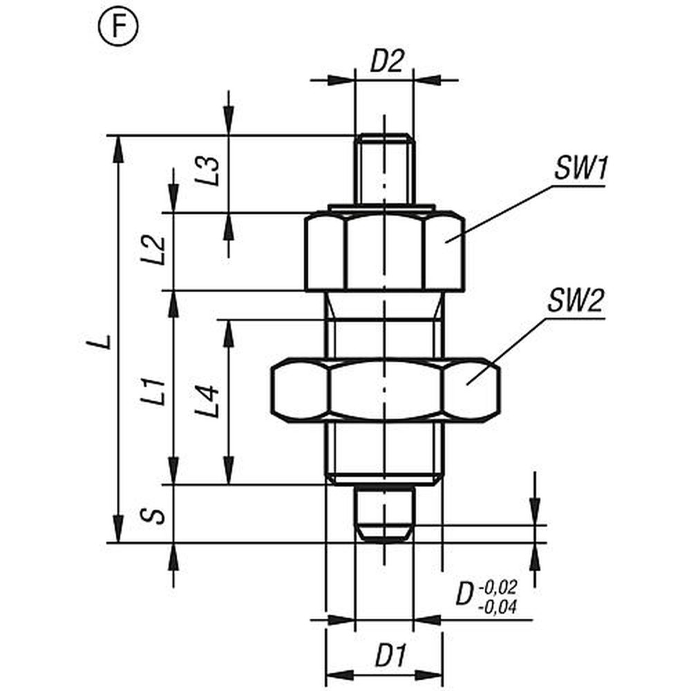 KIPP ARRETIERBOLZEN OHNE RASTNUT GR.9 D1=M06X0,75, FORM:F, STAHL GEHÄRTET Produktbild img2 L