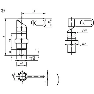 Produktbild von KIPP - SPERRRIEGEL MIT SECHSKANT, D=10, M16X1,5, SW1=16, FORM:B, OHNE KAPPE, MI