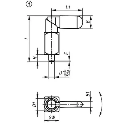 Produktbild von KIPP - SPERRRIEGEL VIERKANT, SCHWEIßBAR GR.4, D=10, FORM:H MIT KAPPE, EDELSTAHL