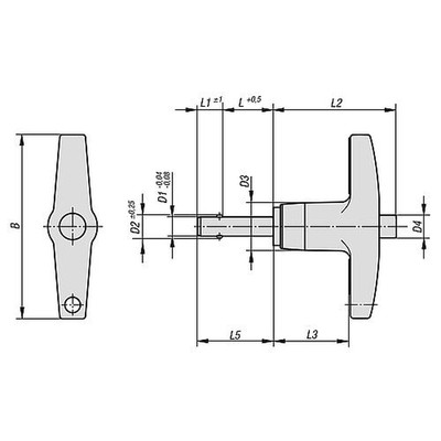 Produktbild von KIPP - KUGELSPERRBOLZEN MIT T-GRIFF, D1=16, L=50, L1=14, L5=64, EDELSTAHL, KOMP
