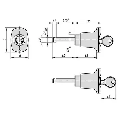 Produktbild von KIPP - KUGELSPERRBOLZEN ABSCHLIEßBAR MIT PILZGRIFF, D1=8, L=50, EDELSTAHL 1.430