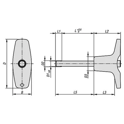 Produktbild von KIPP - KUGELSPERRBOLZEN MIT T-GRIFF, D1=16, L=60, L1=13,1, L5=73,1, EDELSTAHL,