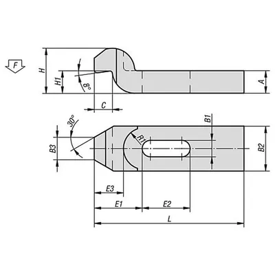 Produktbild von KIPP - SPANNEISEN GEKRÖPFT L=125 B2=40 ALUMINIUM