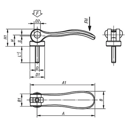 Produktbild von KIPP - EXZENTERHEBEL GR.9 M04X15, A=36,2, B=14,4, EDELSTAHL 1.4308 GESTRAHLT, K