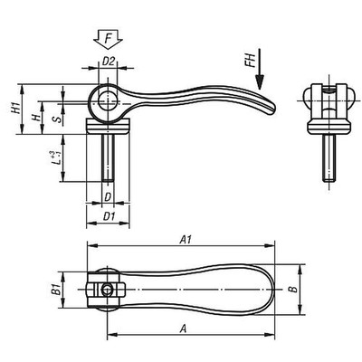 Produktbild von KIPP - EXZENTERHEBEL GR.1 M05X30, A=70,4, B=21,5, ALUMINIUM SCHWARZ PULVERBESCH