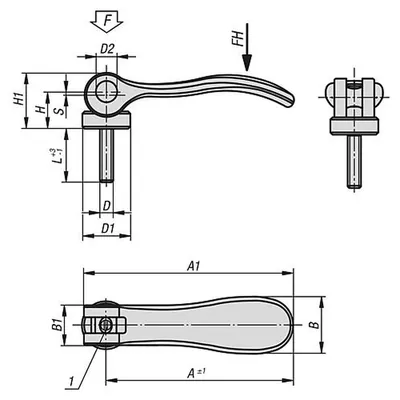 Produktbild von KIPP - EXZENTERHEBEL EINSTELLBAR GR.1 M05X40, A=70,4, B=21,5, ALUMINIUM SCHWARZ