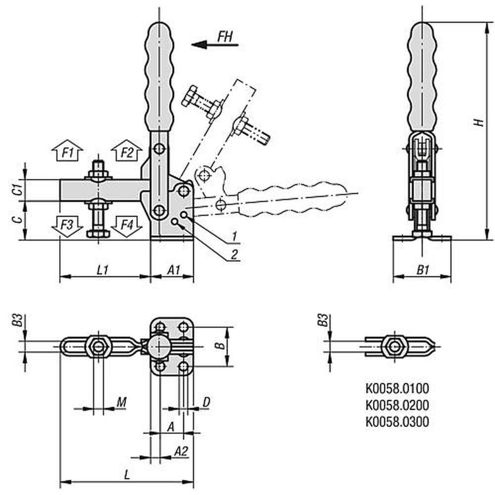 KIPP SCHNELLSPANNER, FUß WAAGRECHT, STANDARD, F2=2200, VERSTELLB. ANDRUCKSPINDEL M06X50, STAHL VERZINKT Produktbild img2 L