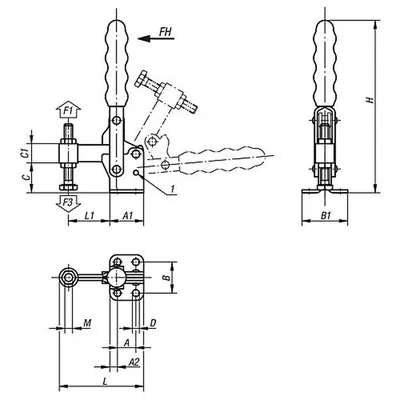 Produktbild von KIPP - SCHNELLSPANNER, FUß WAAGRECHT, STANDARD, F1=3500, FESTE ANDRUCKSPINDEL M