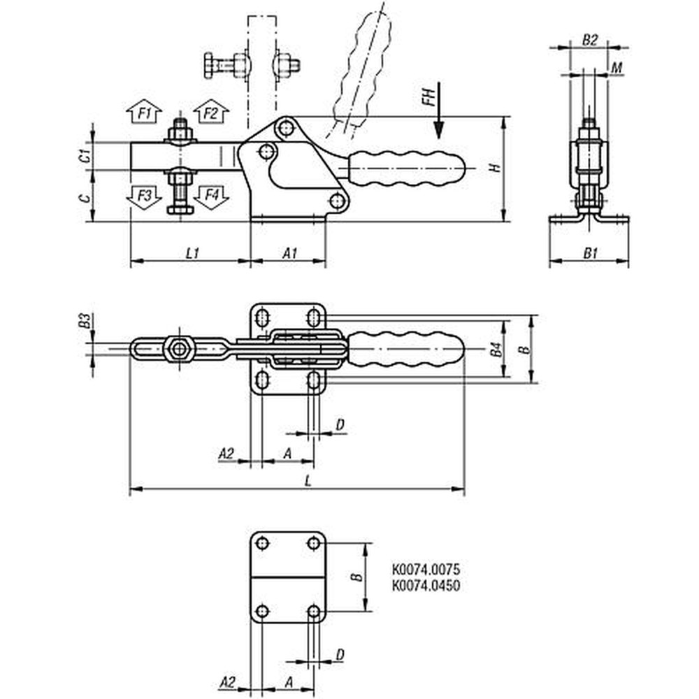 KIPP SCHNELLSPANNER STANDARD STAHL, FUß WAAGRECHT, KOMP:KUNSTSTOFF, ORANGE, M=M08X60 (K0074.0250) Produktbild img2 L