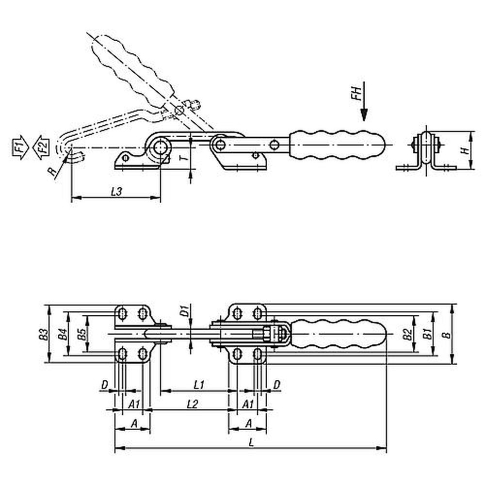 KIPP HAKENSPANNER HORIZONTAL, MIT GEGENHALTER, STAHL VERZINKT UND PASSIVIERT, KOMP:KUNSTSTOFF ORANGE (K0079.0130) Produktbild img2 L