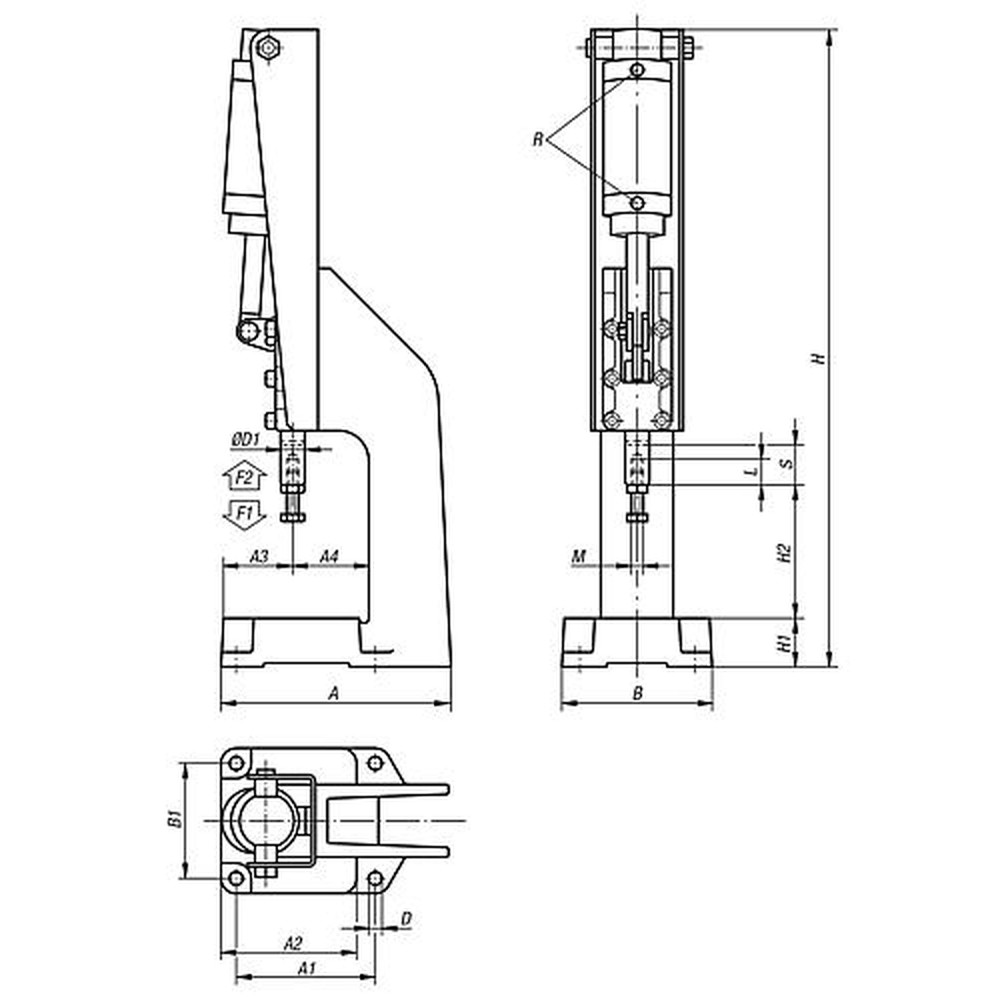 KIPP KNIEHEBELPRESSE PNEUMATISCH, FORM:A, F2=25000, STAHL, KOMP:STAHL (K0096.2500) Produktbild img2 L