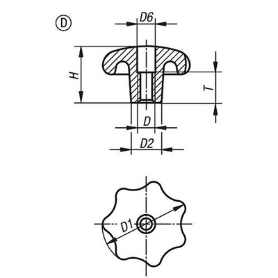 Produktbild von KIPP - Sterngriff D=M08, D1=40 H=25, Form D, Grauguss