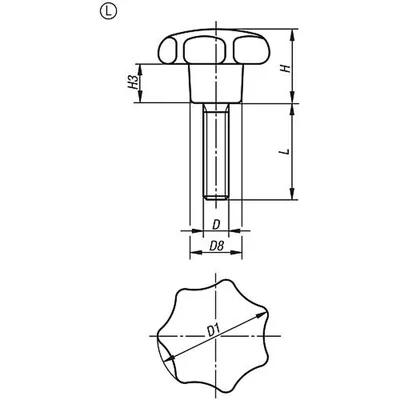Produktbild von KIPP - STERNGRIFF ÄHNLICH DIN6336 M06X25, D1=32H=20, FORM:L, DUROPLAST SCHWARZ 