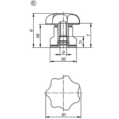 Produktbild von KIPP - STERNGRIFF MIT SPANNKRAFTVERSTÄRKER D=M12, D1=63, H=47, FORM:K, THERMOPL
