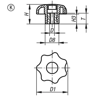 Produktbild von KIPP - STERNGRIFF ÄHNLICH DIN6336 D=M12, D1=50 H=32, FORM:K, THERMOPLAST SCHWAR