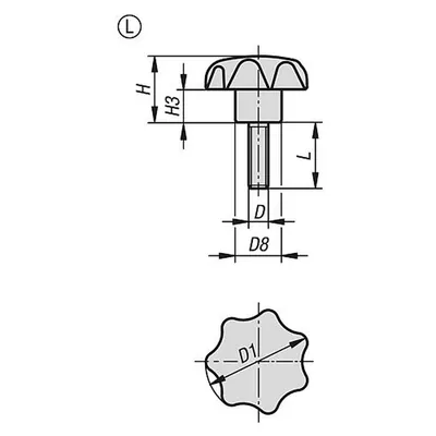 Produktbild von KIPP - STERNGRIFF DIN6336 D=M10X45, D1=50, FORM:L, THERMOPLAST SCHWARZ, KOMP:ST
