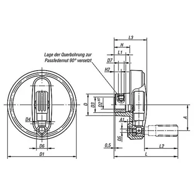 Produktbild von KIPP - HANDRAD D1=125, PASSBOHRUNG D2=14H7, GR.3, THERMOPLAST, KOMP:THERMOPLAST