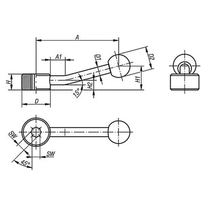 Produktbild von KIPP - SPANNHEBEL FLACH GR.1, SW=5,5, A=75, FORM:15° STAHL, KOMP:DUROPLAST
