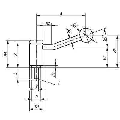 Produktbild von KIPP - SPANNHEBEL GR.3 M12X90, A=128,5, FORM:20°, STAHL KUNSTSTOFFBESCHICHTET,