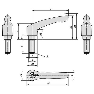 Produktbild von KIPP - KLEMMHEBEL GR.2 M06X45, ZINK ROT RAL3003 SEIDENMATT, KOMP:STAHL BRÜNIERT