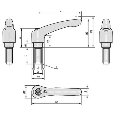 Produktbild von KIPP - KLEMMHEBEL GR.2 M08X20, ZINK GRAU RAL7040 STRUKTURMATT, KOMP:EDELSTAHL B