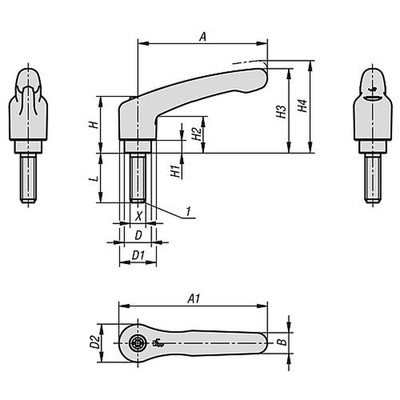 Produktbild von KIPP - KLEMMHEBEL GR.4 M10X60, HOCHLEISTUNGSTHERMOPLAST SCHWARZGRAU RAL7021, KO
