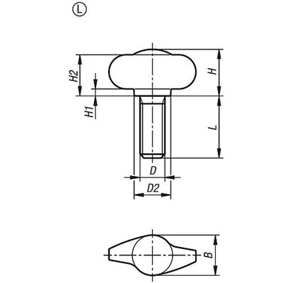 Produktbild von KIPP - FLÜGELGRIFF MINIWING D=M06X10, H=15, FORM:L MIT AUßENGEWINDE, EDELSTAHL 