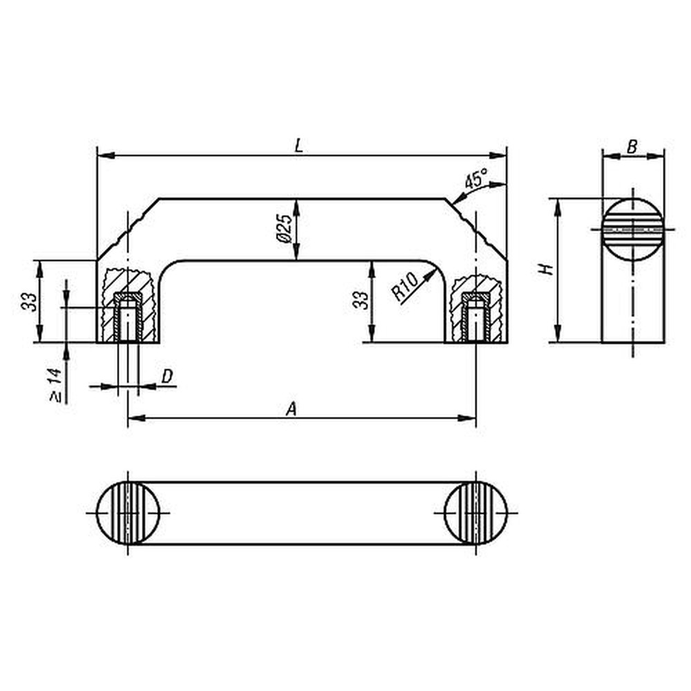 KIPP BÜGELGRIFF, A=140, L=165, D=M08 DUROPLAST, SCHWARZ, KOMP:STAHL Produktbild img2 L