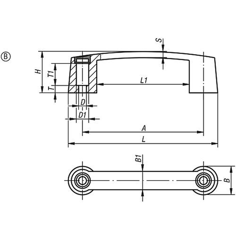 KIPP BÜGELGRIFF, FORM:B, A=179, L=213, D=8,5 THERMOPLAST, SCHWARZ Produktbild img2 L
