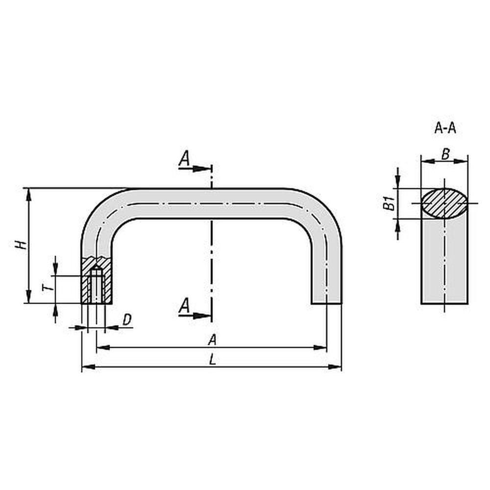 KIPP BÜGELGRIFF OVAL, A=180, L=197, D=M08, ALUMINIUM SCHWARZ PULVERBESCHICHTET Produktbild img2 L