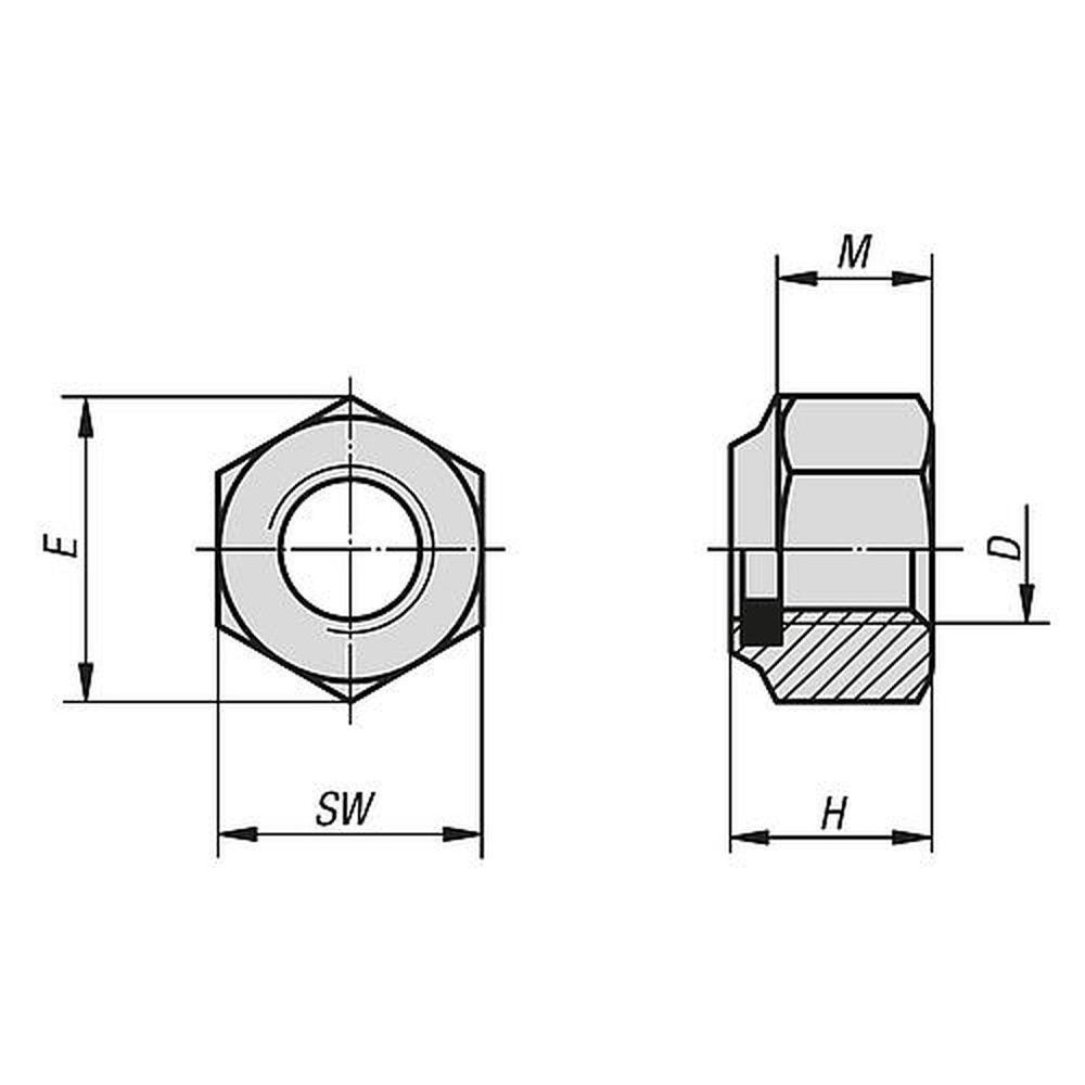 KIPP SECHSKANTMUTTER MIT KLEMMSTÜCK HOHE FORM ÄHNLICH DIN982, M10, SW=17, EDELSTAHL A4 BLANK, KOMP:POLYAMID Produktbild img2 L