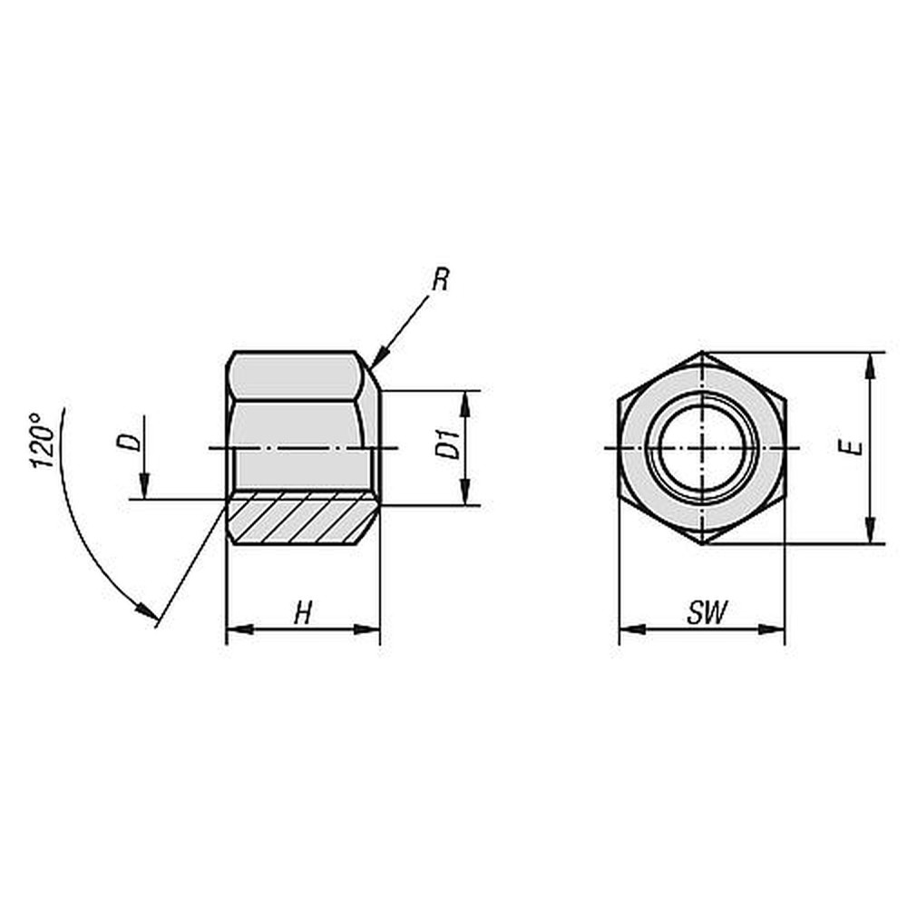KIPP SECHSKANTMUTTER 1,5D HOCH DIN6330, M20, SW=30, EDELSTAHL A2 70 BLANK Produktbild img2 L