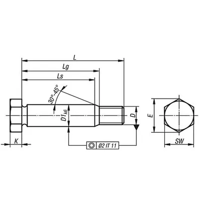 Produktbild von KIPP - SECHSKANT-PASSSCHRAUBE MIT LANGEM GEWINDEZAPFEN ÄHNLICH DIN609, D1=9, D=