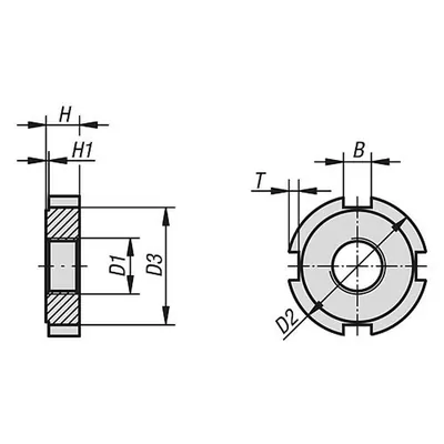 Produktbild von KIPP - NUTMUTTER DIN1804 M16X1,5, D2=32, H=7, FORM:W, EINSATZSTAHL BRÜNIERT