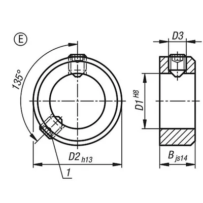 Produktbild von KIPP - STELLRING DIN705, FORM:E GEWINDESTIFT MIT 6-KANT 6X12, B=8, EDELSTAHL BL