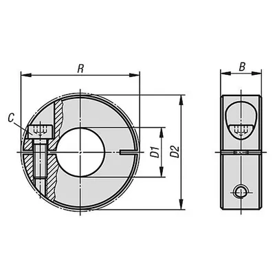 Produktbild von KIPP - KLEMMRING, FORM:B AUßEN GESCHLITZT, D1=18, D2=36, B=13, STAHL BRÜNIERT
