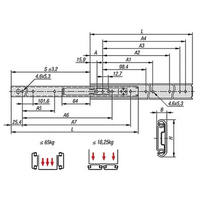 Produktbild von KIPP - TELESKOPSCHIENE L=457 9,5X35,3, TEILAUSZUG S=329, Fp=55, STAHL VERZINKT,