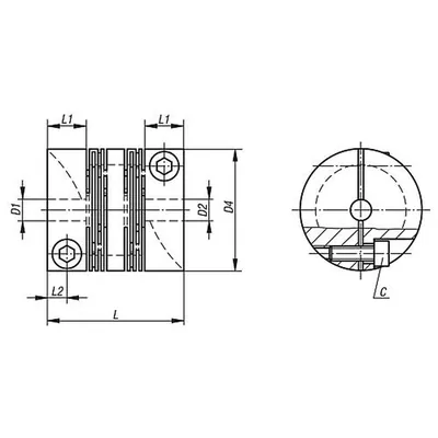 Produktbild von KIPP - FEDERSTEGKUPPLUNG MIT RADIALER KLEMMNABE, GR.50 L=65, D1=20, D2=20 EDELS
