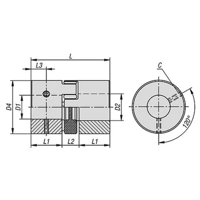Produktbild von KIPP - ELASTOMER-KLAUENKUPPLUNG KLEMMUNG MIT GEWINDESTIFT GR.14, D1=10, D2=12, 