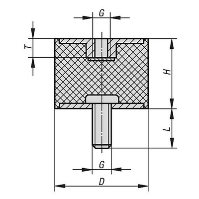 Produktbild von KIPP - GUMMIPUFFER TYP B INNEN- UND AUSSENGEWINDE, M10 M10X28, D=50, H=20, EDEL