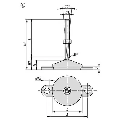 Produktbild von KIPP - STELLFUß, FORM:E M12X50, D=80, EDELSTAHL, KOMP:GUMMI