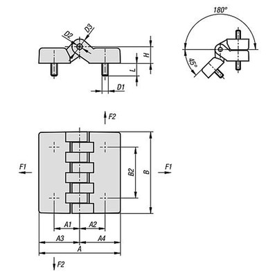 Produktbild von KIPP - SCHARNIER MIT BEFESTIGUNGSSCHRAUBE 64X64, THERMOPLAST SCHWARZ, A1=20, A2