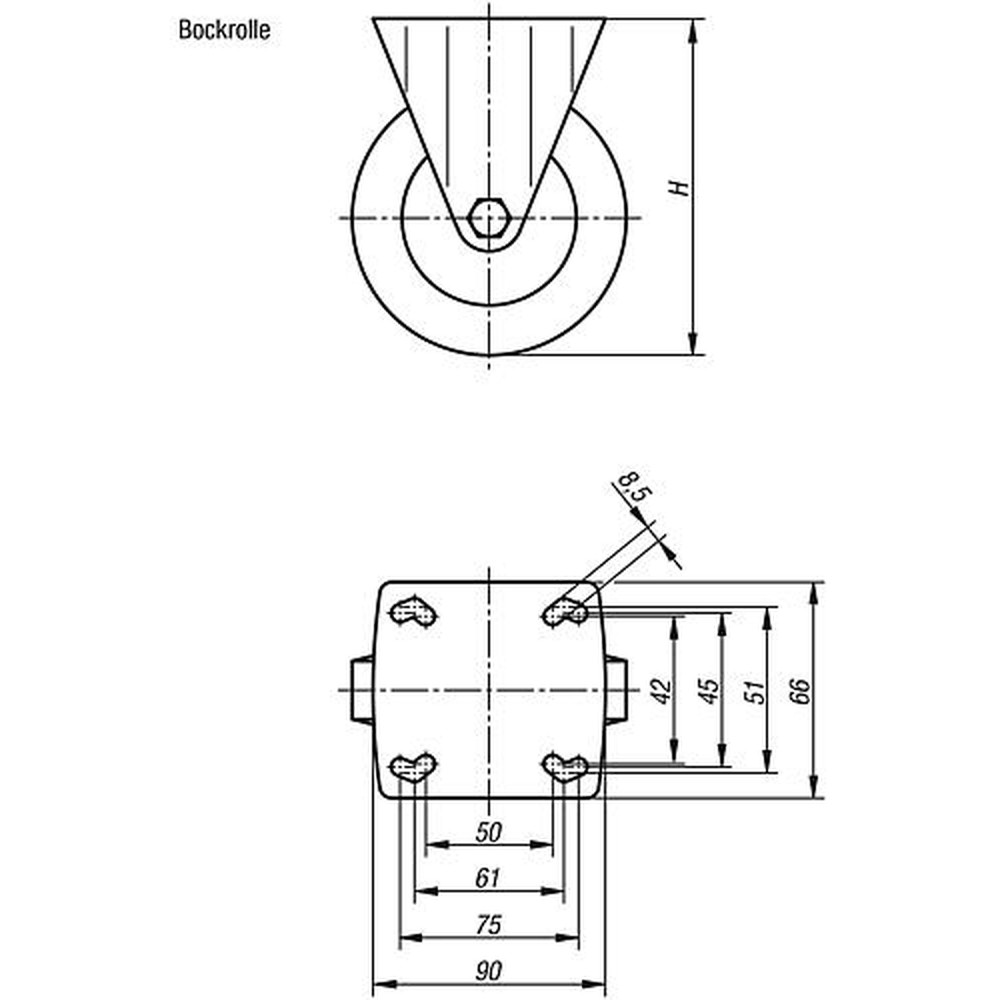 KIPP BOCKROLLE OHNE FESTSTELLSYSTEM THERMOPLAST, ELEKTRISCH LEITFÄHIG, KOMP:STAHL, D=100, B=32 (K1760.11100321) Produktbild img2 L