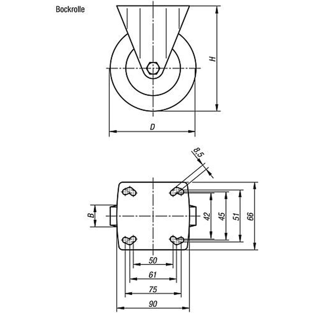 KIPP BOCKROLLE OHNE FESTSTELLSYSTEM GUMMI, KOMP:STAHL, D=125, B=32 Produktbild img2 L