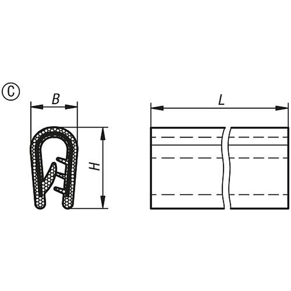 KIPP KANTENSCHUTZPROFIL OHNE DICHTUNG 20000X11X15,8, FORM:C, PVC SCHWARZ L=20 METER Produktbild img2 L