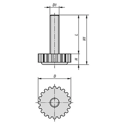 Produktbild von KIPP - STELLFUß MIT RÄNDELTELLER M06X16, D=28,5, POLYAMID, KOMP:STAHL